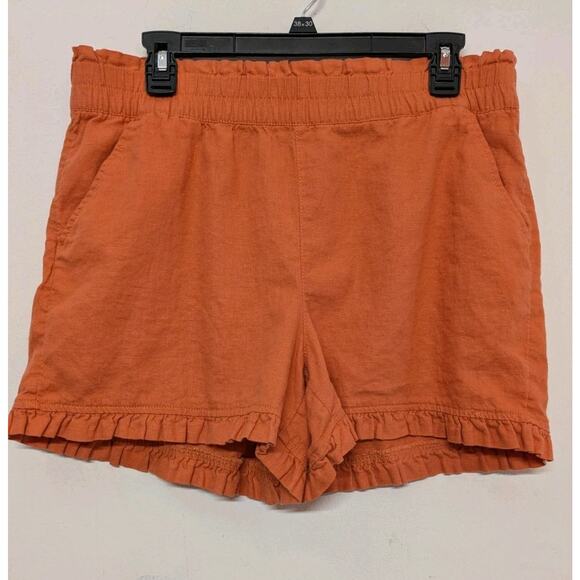 Loft Linen Shorts Womens Medium Orange High Rise Tie Elastic Waist EUC - Picture 1 of 7